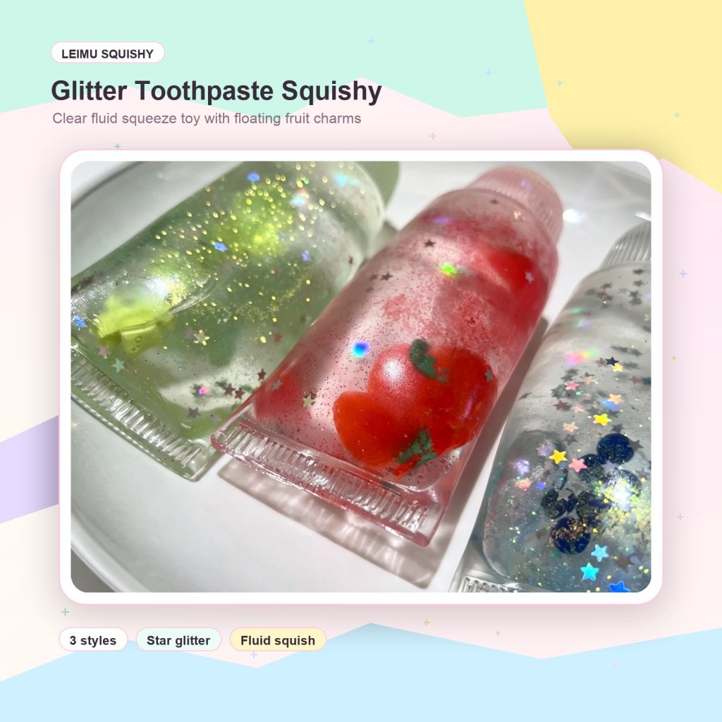Glitter Clear Toothpaste Tube Squishy Toy, Fruit Liquid Stress Relief Fidget Toy, 3 Styles Four-Leaf Clover Strawberry Blueberry Squeeze Toy, Perfect Holiday Gift for Kids Adults product image