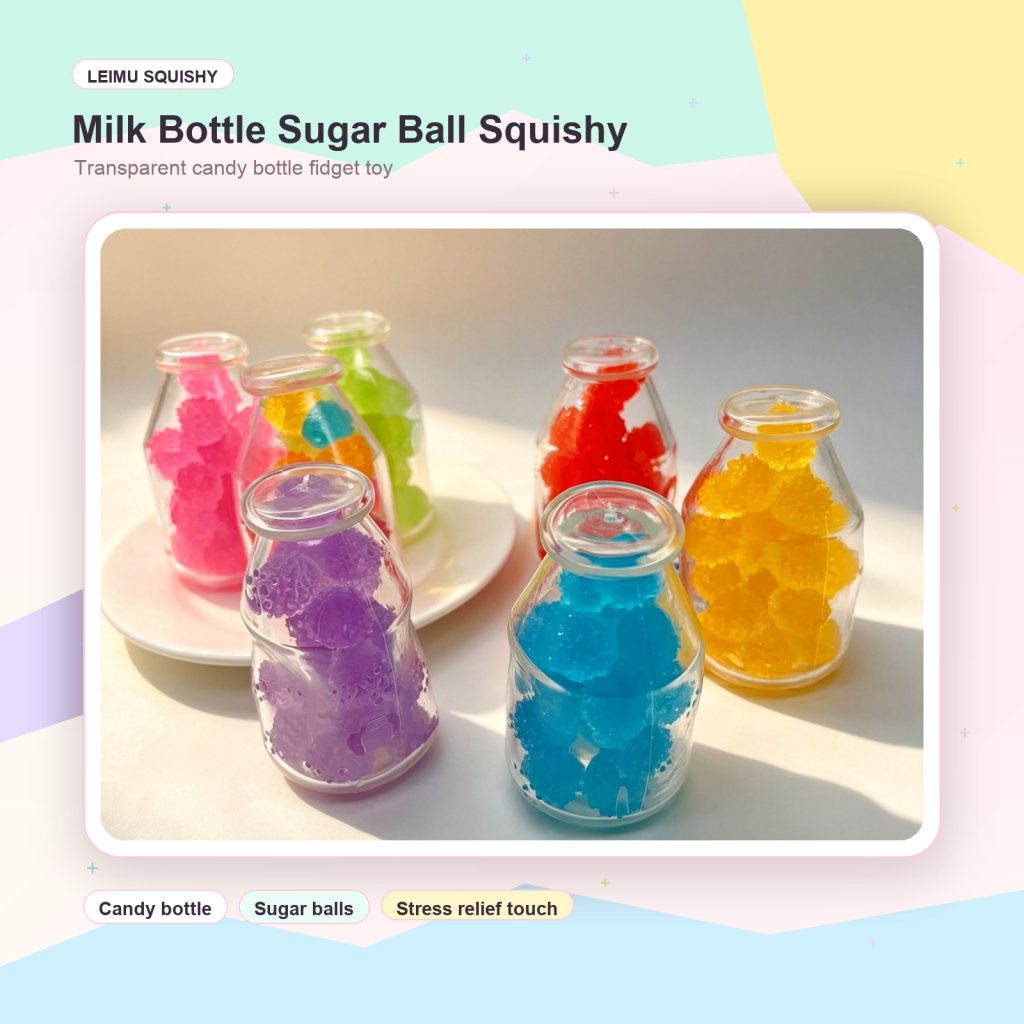 Milk Bottle Sugar Ball Squishy Fidget Toy - Transparent Candy Bottle Stress Relief Squeeze Toy product image