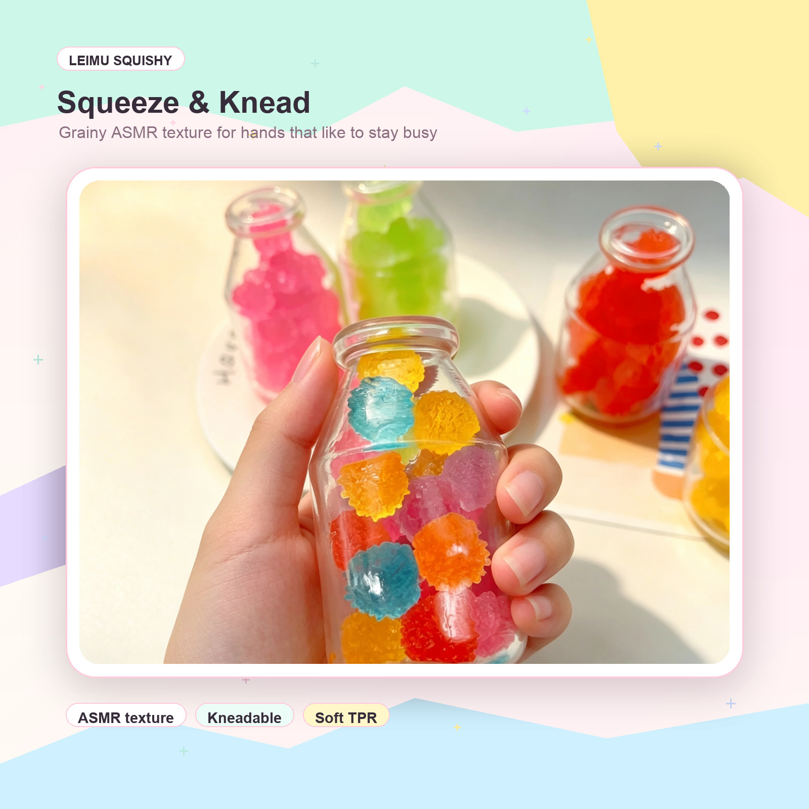 Mixed color milk bottle sugar ball fidget toy with grainy ASMR texture