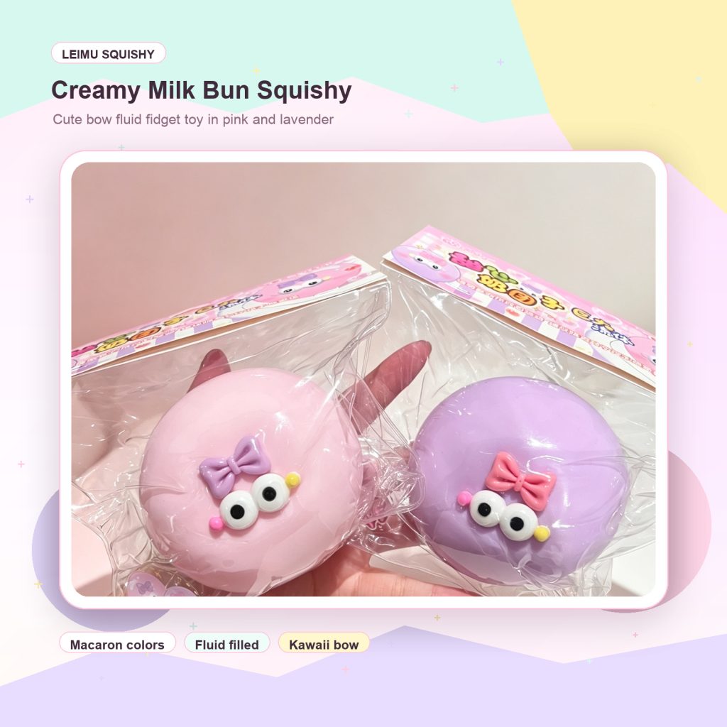 Creamy Milk Bun Squishy, Cute Bow Fluid Stress Relief Toy product image