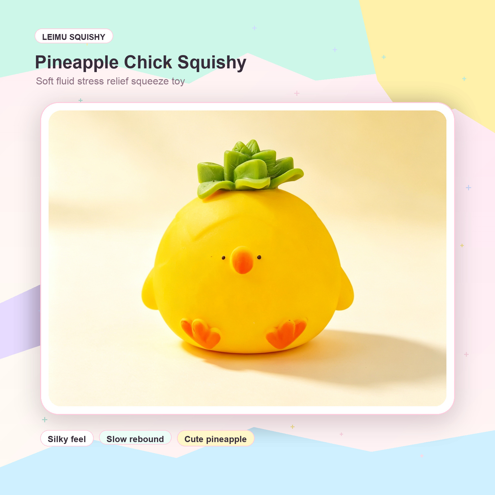 Pastel Instagram style product image of pineapple chick fluid squishy stress relief toy