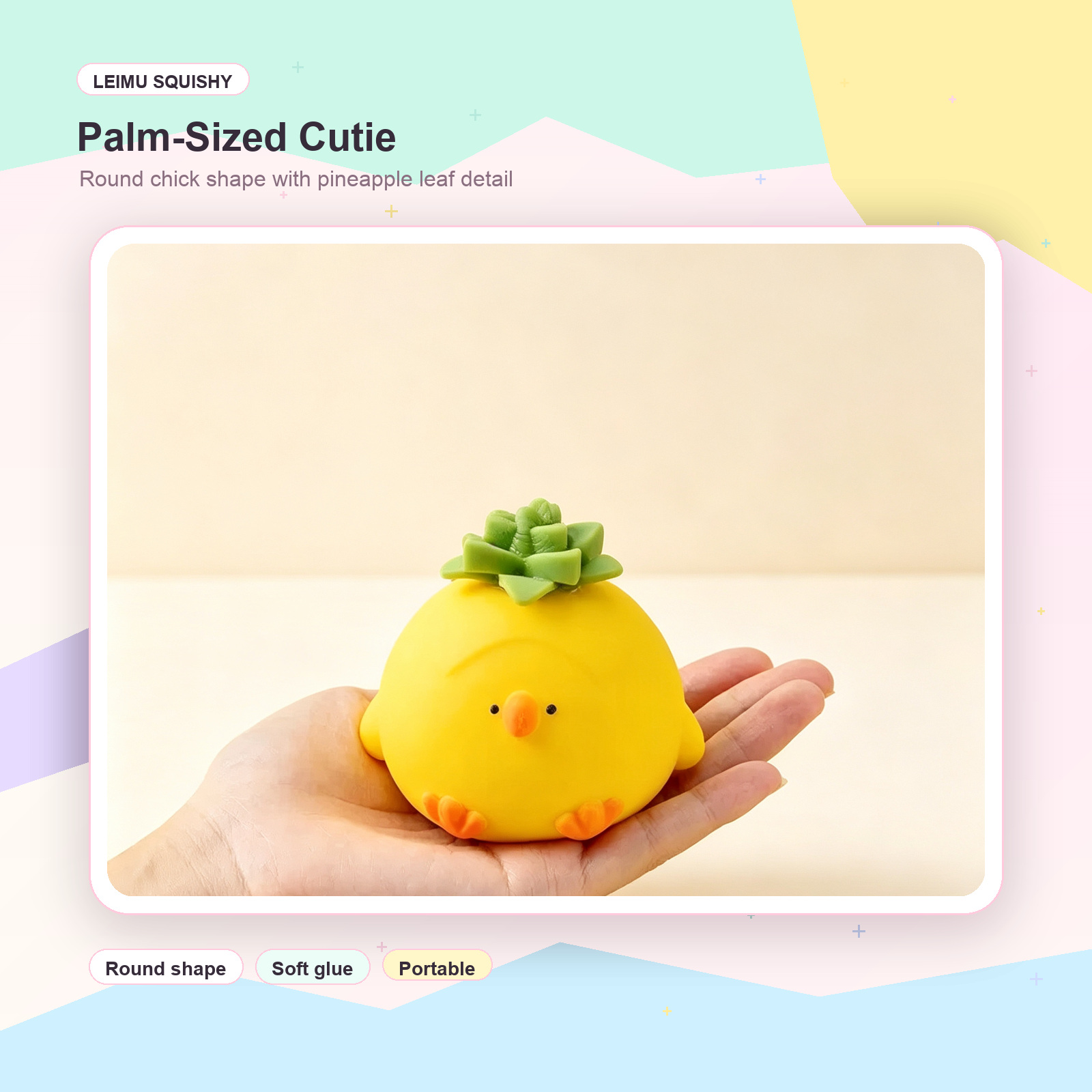 Palm sized pineapple chick soft fidget toy with round cartoon shape