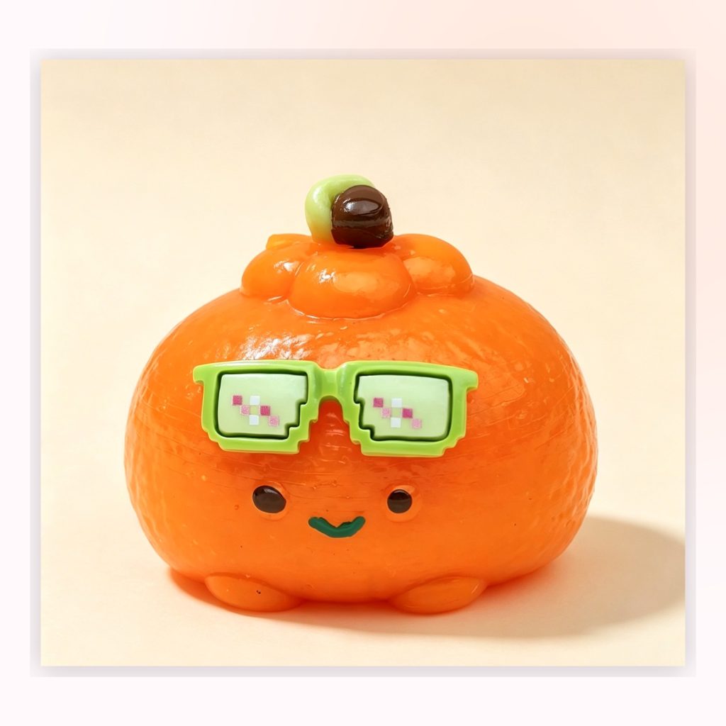Lucky Orange Squishy With Pixel Glasses, Muddy Soft Gel Stress Relief Squeeze Toy product image